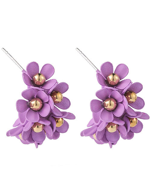 Fashion C Shaped Flower Purple  Silver Needle Flower Earrings