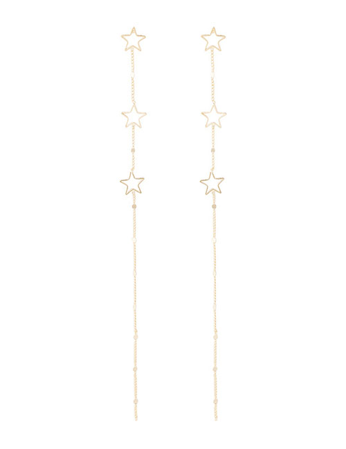 Fashion Pentagram Gold  Silver Needle Geometry Long Chain Long Tassel Earrings