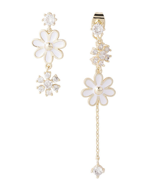 Fashion Asymmetrical Gold  Silver Needle Flower Tassel Earrings