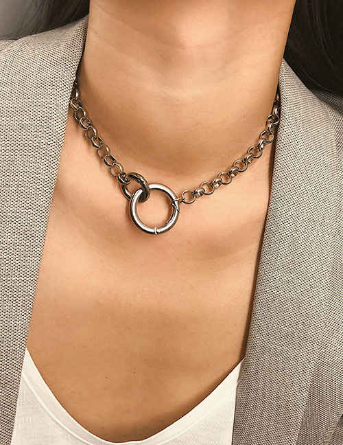 Fashion Silvery Buckle Alloy Chain Necklace
