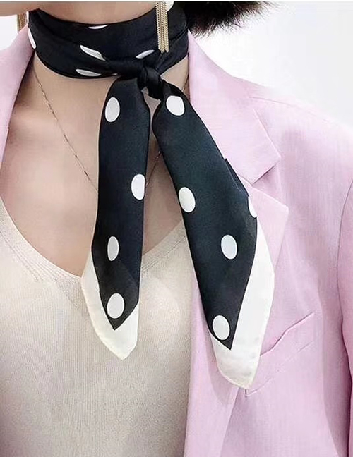Fashion Black Dot Printing Silk Imitation Scarf Small Scarf Multi-purpose Use