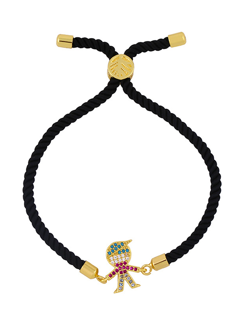 Fashion Boy Black Rope Copper Inlaid Zircons Cartoon Character Bracelet