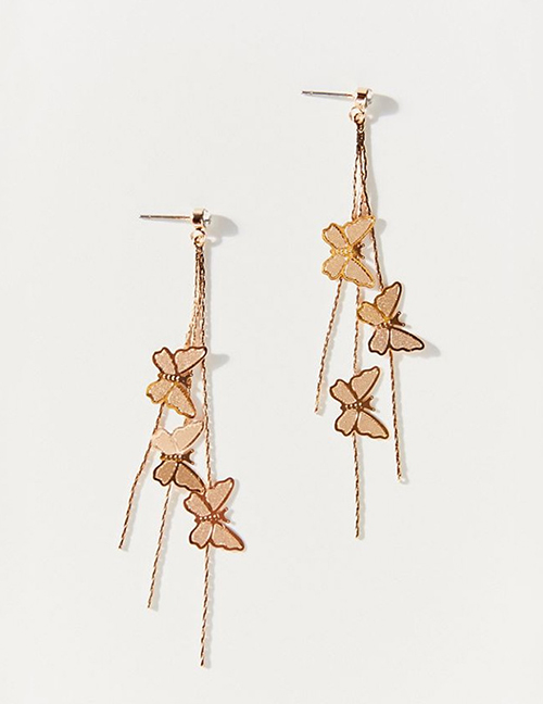 Fashion Golden Butterfly Long Fringe Diamond Earrings