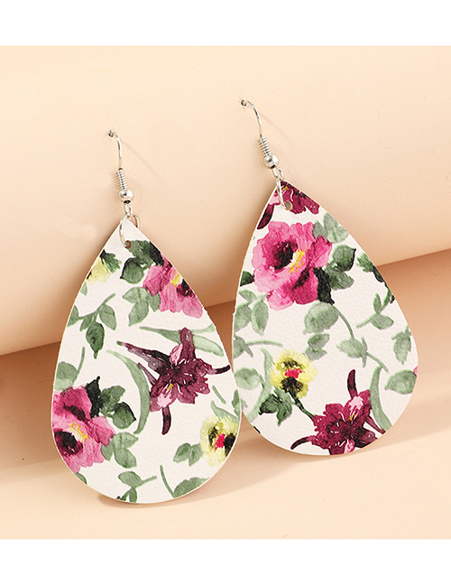 Fashion Flower Litchi Print Water Drop Pu Leather Sunflower Flower Butterfly Earrings
