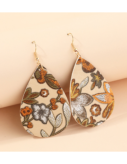 Fashion Flower Brown Litchi Print Water Drop Pu Leather Sunflower Flower Butterfly Earrings