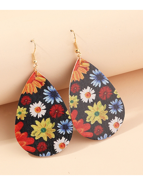 Fashion Color Mixing Of Flowers Litchi Print Water Drop Pu Leather Sunflower Flower Butterfly Earrings