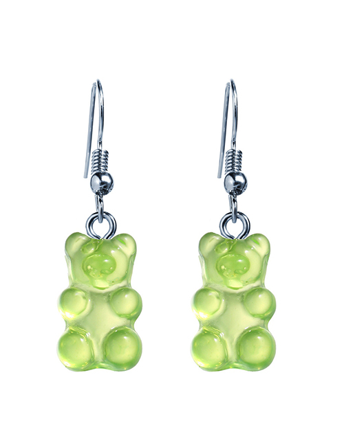 Fashion Green Transparent Resin Alloy Bear Earrings