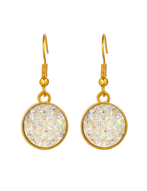 Fashion Beige Geometric Round Earrings Inlaid With Cluster Crystal Alloy
