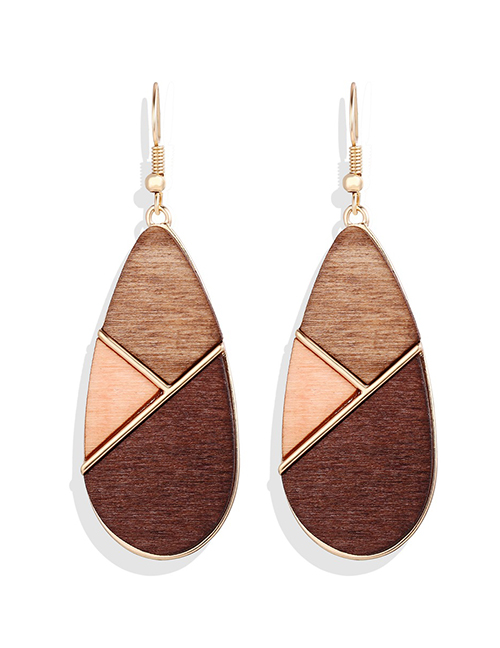 Fashion Brown Geometric Wood Stitching Contrast Earrings
