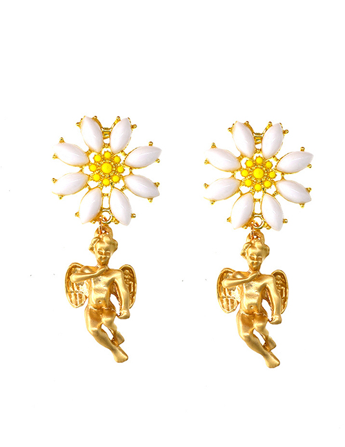 Fashion Golden Chrysanthemum Angel Alloy Hollow Earrings