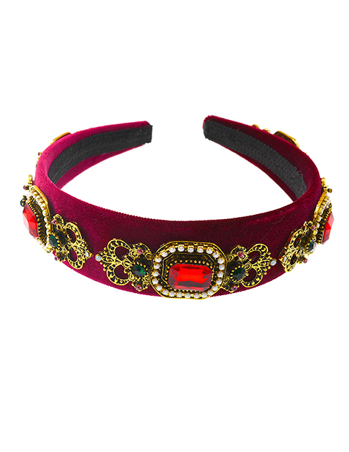 Fashion Red Rhinestone Pearl Wide-edged Flannel Non-slip Geometric Headband