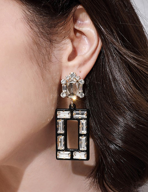 Fashion Black Square Diamond Geometric Cutout Earrings