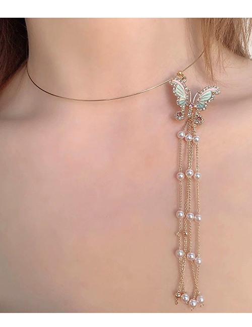 Fashion Golden Butterfly Diamond Tassel Chain Clavicle Chain
