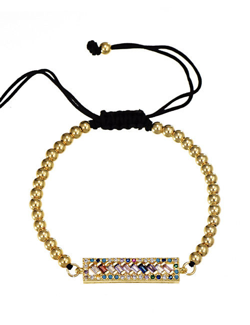 Fashion Rectangle Copper-set Zircon Rope Beaded Adjustable Bracelet