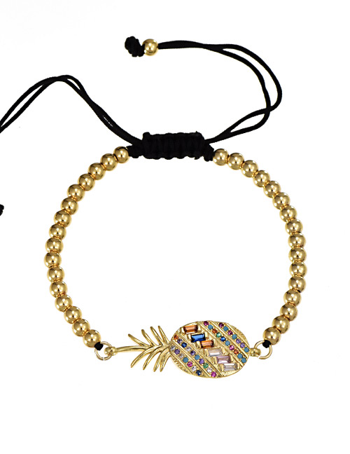Fashion Pineapple Copper-set Zircon Rope Beaded Adjustable Bracelet