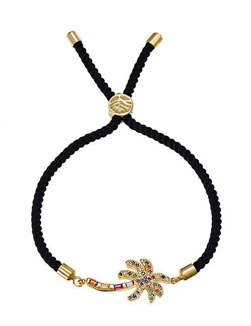 Fashion Coconut Tree Copper Inlaid Zircon Black Cord Adjustable Bracelet