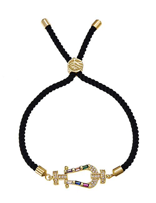Fashion Hna Copper Inlaid Zircon Black Cord Adjustable Bracelet