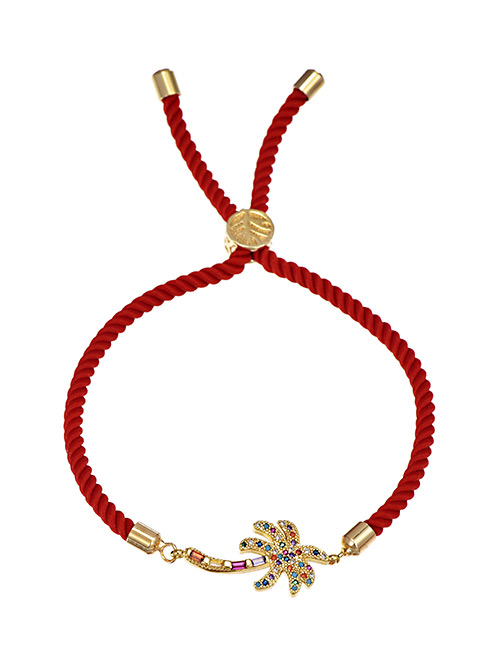 Fashion Coconut Tree Copper-set Zircon Red Cord Adjustable Bracelet