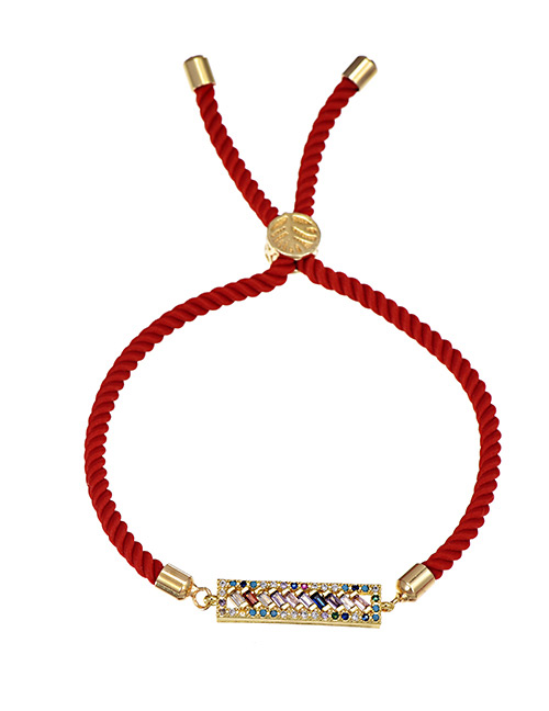 Fashion Rectangle Copper-set Zircon Red Cord Adjustable Bracelet