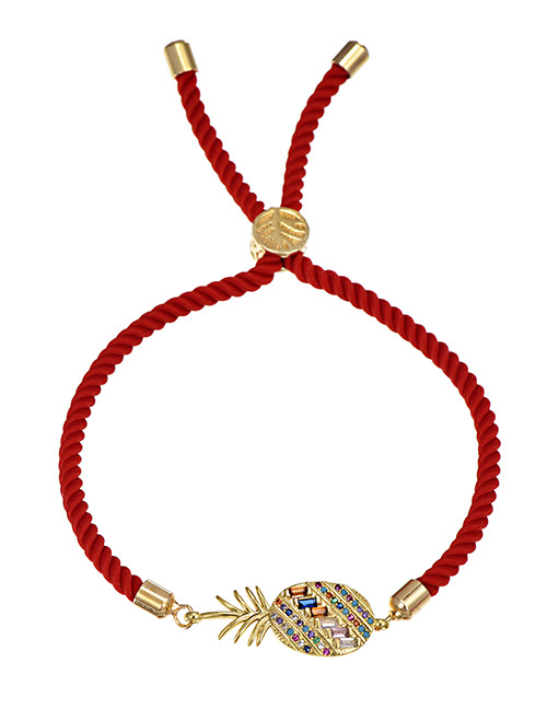 Fashion Pineapple Copper-set Zircon Red Cord Adjustable Bracelet