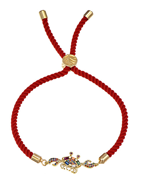 Fashion Crab Copper-set Zircon Red Cord Adjustable Bracelet