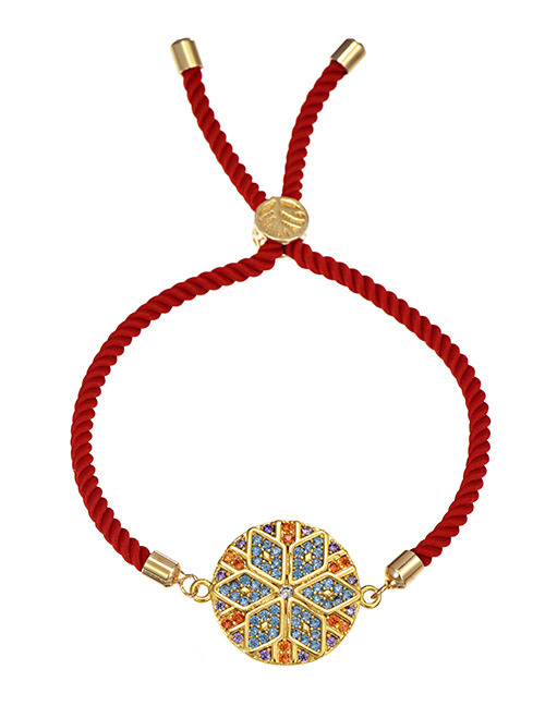 Fashion Round Flower Copper-set Zircon Red Cord Adjustable Bracelet