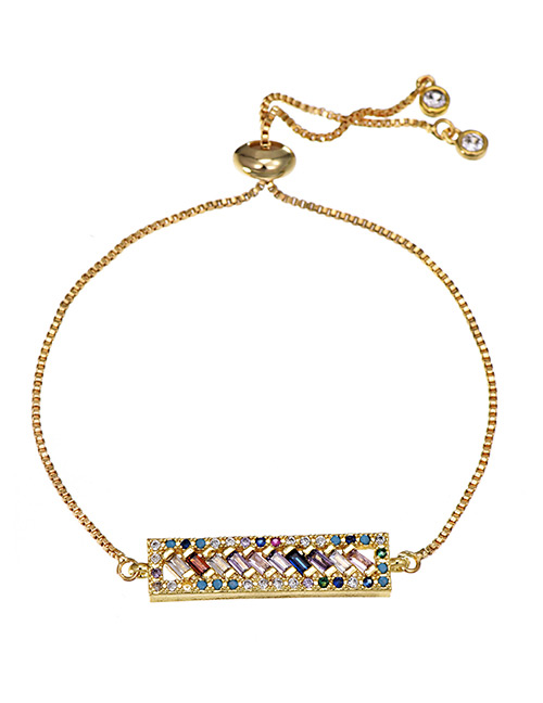 Fashion Rectangle Copper Inlay Zircon Gold Adjustable Bracelet