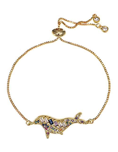 Fashion Dolphin Copper Inlay Zircon Gold Adjustable Bracelet