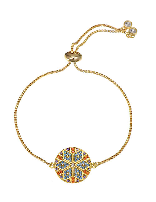 Fashion Round Flower Copper-set Zircon Golden Adjustable Bracelet