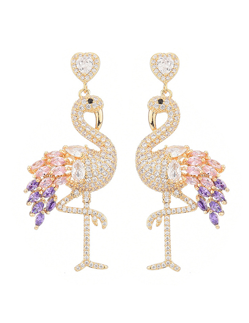 Fashion Purple Flamingo Micro-set Zircon Love Alloy Earrings