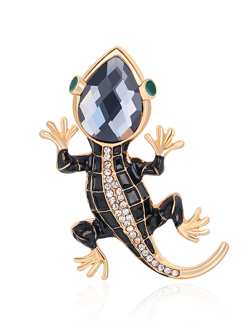 Fashion Black Alloy Gecko Brooch