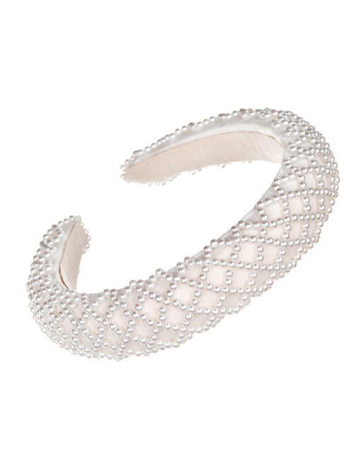 Fashion White Fabric Pearl Check Hairband