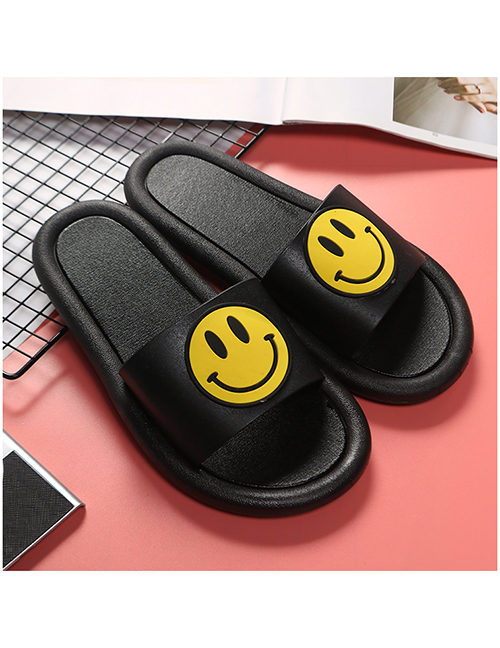 Fashion Black Non-slip Smiley Face Indoor And Outdoor Parent-child Slippers