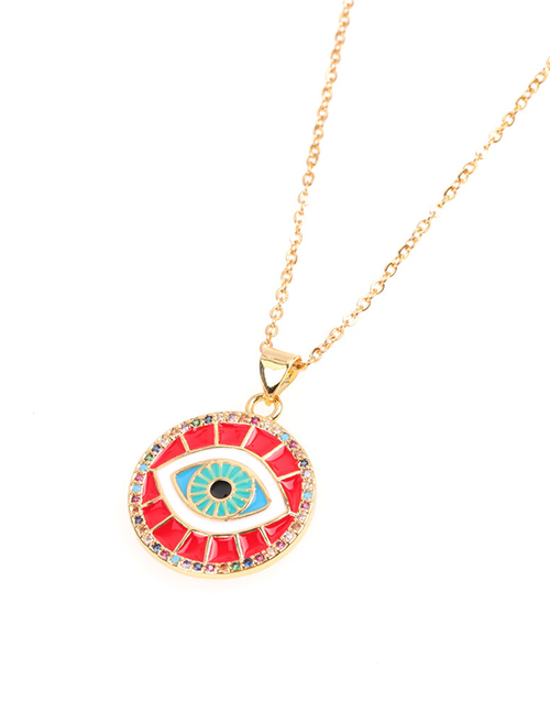 Fashion Red Zircon Dripping Oil Full Diamond Round Eye Necklace