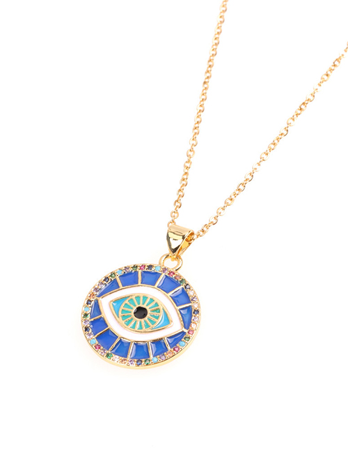 Fashion Blue Zircon Dripping Oil Full Diamond Round Eye Necklace