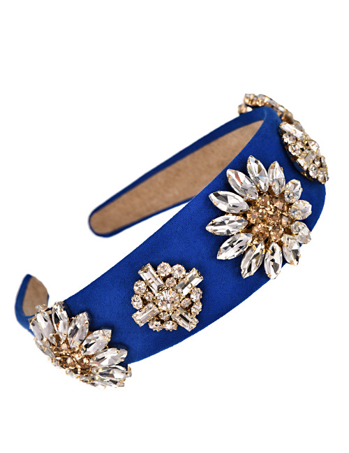 Fashion Blue Alloy Diamond Flower Velvet Headband