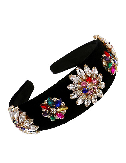 Fashion Color Alloy Diamond Flower Velvet Headband