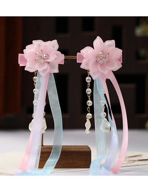 Fashion Pink Handmade Resin Flower Crystal Tassel Ribbon Children S Hairpin