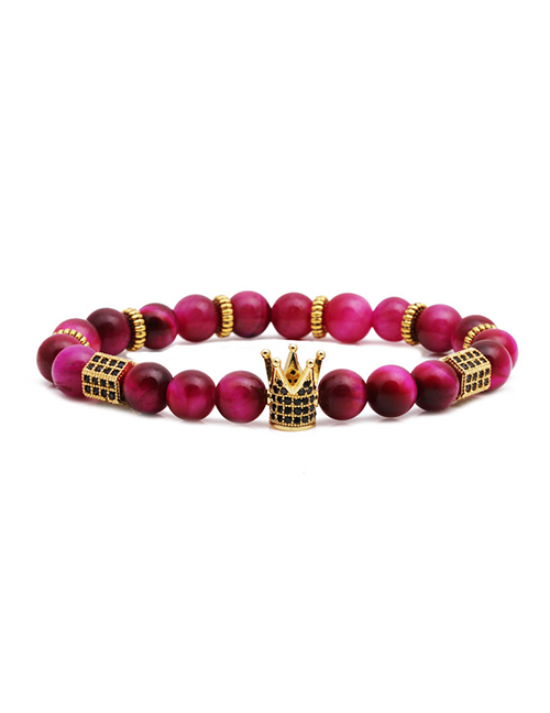 Fashion Tiger Eye Crown Beads Crown Shape Decorated Woven Bead Bracelet
