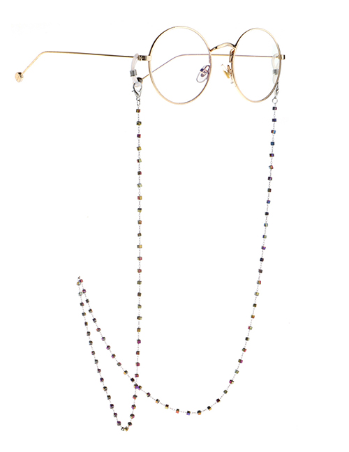 Fashion Silver Multicolored Square Crystal Stainless Steel Color-retaining Non-slip Glasses Chain
