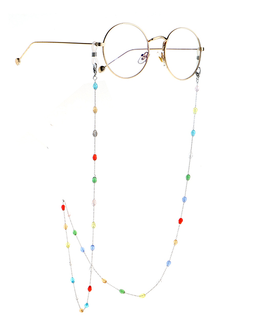 Fashion Silver Colorful Oval Crystal Stainless Steel Chain Non-slip Glasses Chain