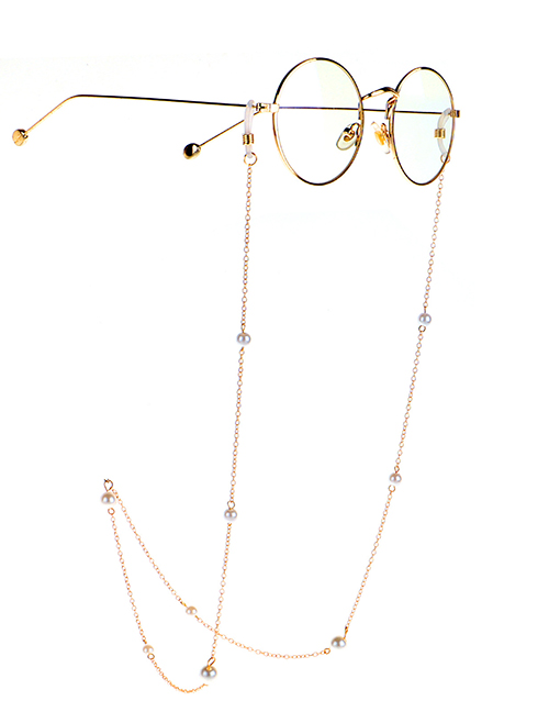 Fashion Golden Imitation Pearl Metal Silicone Anti-skid Glasses Chain