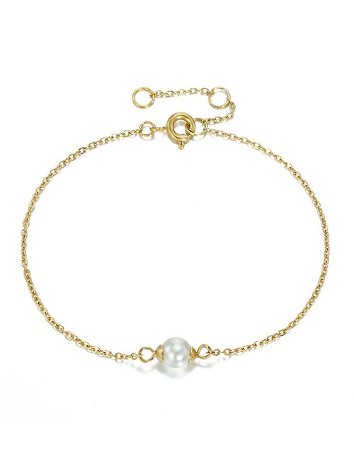 Fashion 14k Gold Fine-edged Bracelet With Pearl Chain