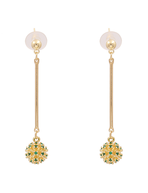 Fashion Gold + Green Firework Alloy Notched Diamond Earrings