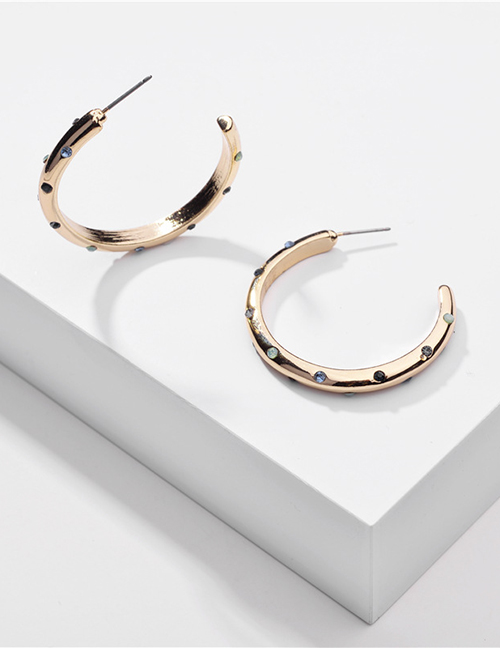 Fashion Golden Geometric C-shaped Diamond Earrings