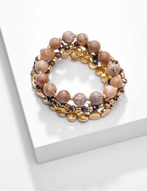 Fashion Brown Set Of 4 Natural Stone Bead Resin Multilayer Bracelets