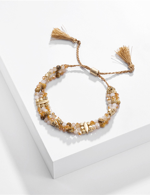 Fashion Khaki Natural Stone Beads Tassel Pull-out Multi-layer Bracelet