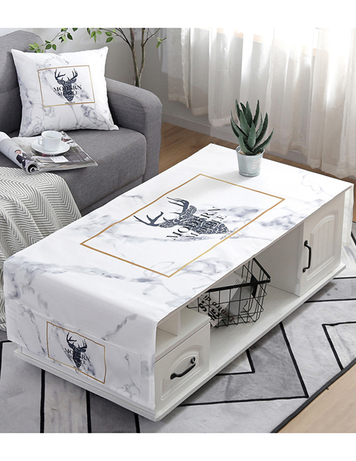 Fashion Marble Deer (70 * 180cm) Dustproof Printed Cotton And Linen Coffee Table Cloth With Pocket