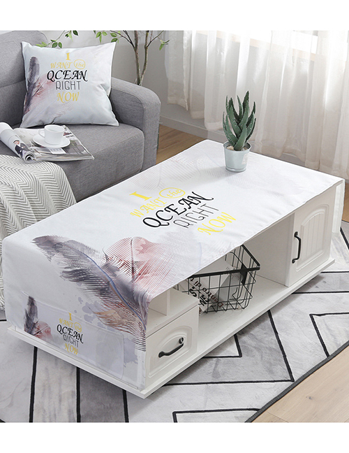 Fashion Light Feather (80 * 190cm) Dustproof Printed Cotton And Linen Coffee Table Cloth With Pocket