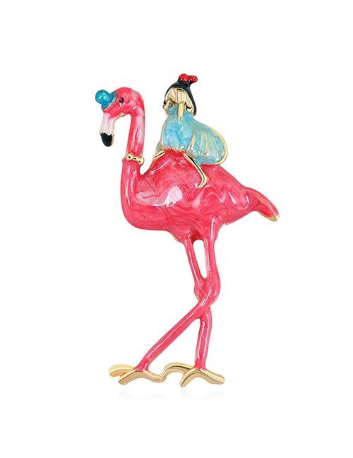 Fashion Ostrich Flamingo Oil Drop Alloy Brooch
